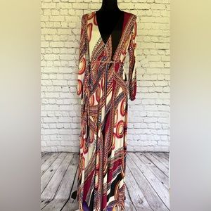 Goodtime USA dress low V cut maxi dress cinched waist with tie slit size M to L